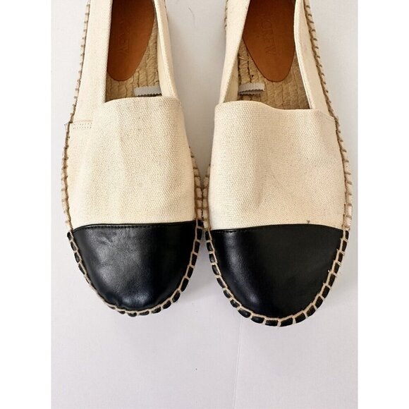 J.‎ Crew Factory | Classic Beige Canvas Black Leather Cap Espadrilles SP21 Sz 7 - Picture 2 of 9